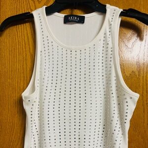 AKIRA Cream Half Tank Top with Rhinestone Accents
